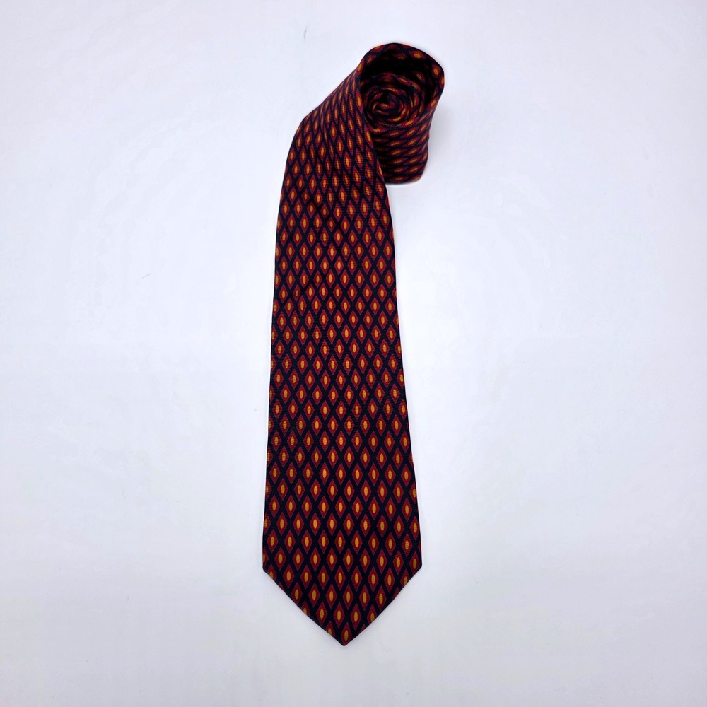 Brooks Brothers Makers Silk Tie Navy Red Gold Geometric Diamond Made in USA